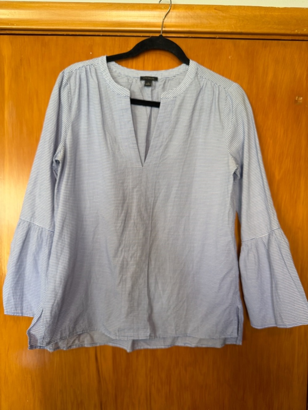 Ann Taylor Light Blue & White Striped Bell-Sleeve Tunic